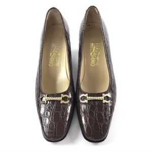 Salvatore Ferragamo Croc Embossed Leather Pumps